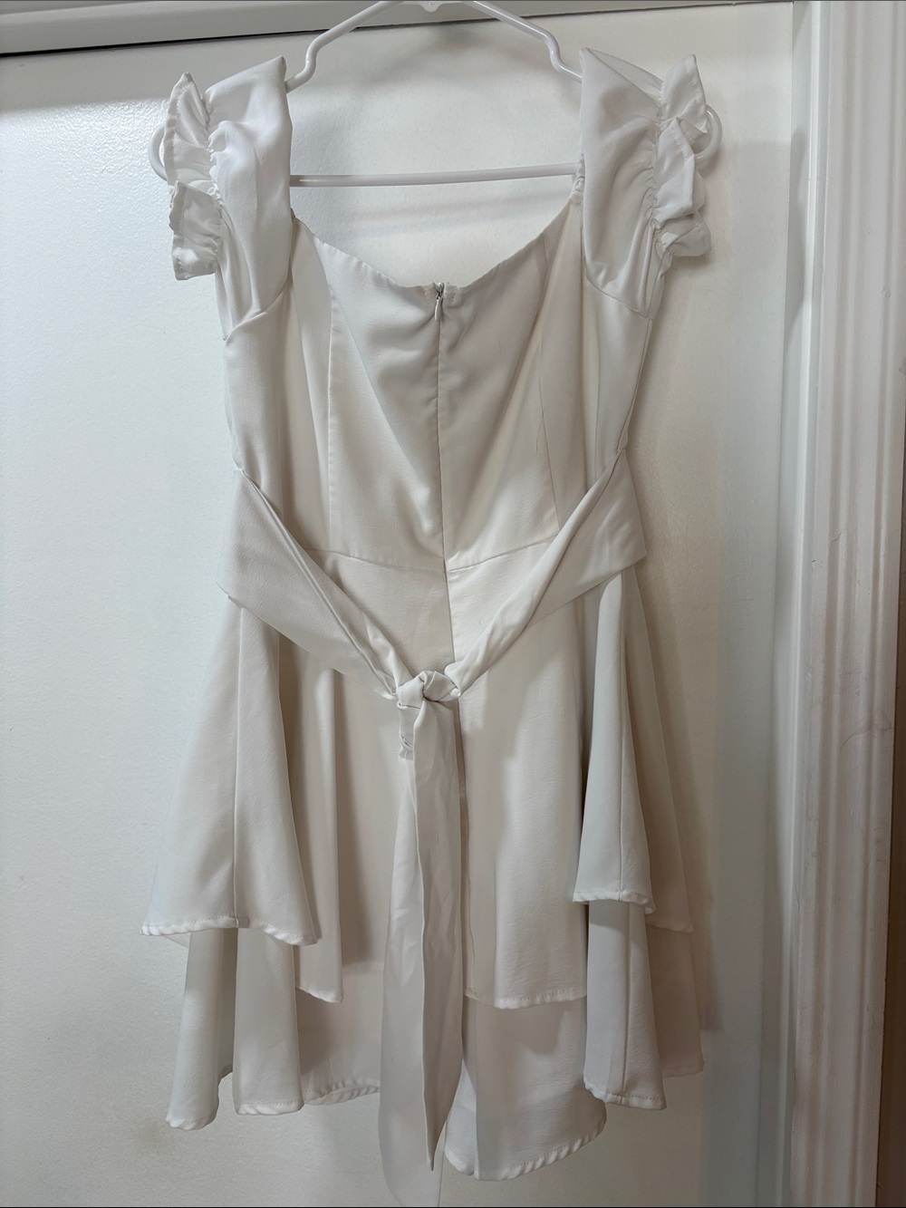 Ivory Ruffle V-Neck Mini Dress - Picture 6 of 16